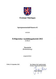 Erfolgreicher Ausbildungsbetrieb 2012 - Tierwirt