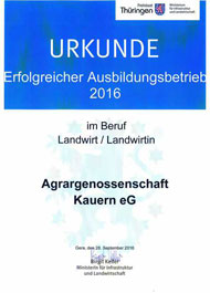 Erfolgreicher Ausbildungsbetrieb 2016 Land- und Tierwirt